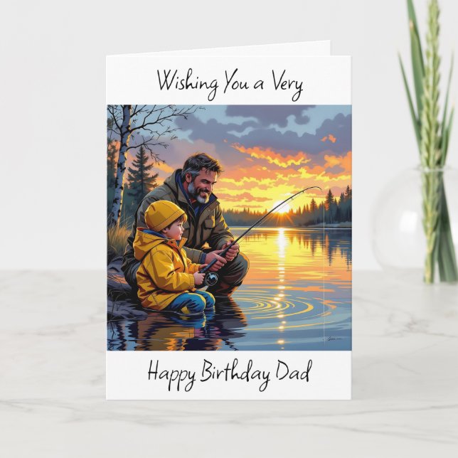 Wishing Dad a Happy Birthday | Night Fishing  Card (Front)