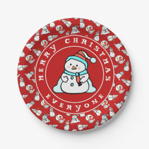 Wishing Everyone A Merry Christmas Red Snowman Paper Plate