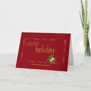 Wishing Happy Holiday Jingle Bell Blue Christmas Card