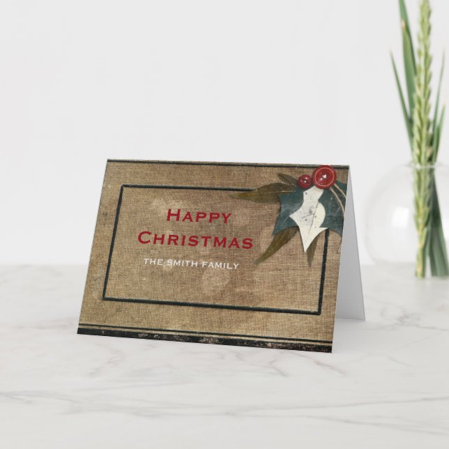 Wishing Happy Holiday Red Retro Rustic Christmas Card (Front)