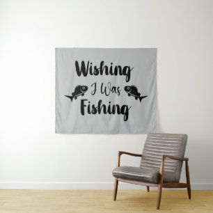 Wishing I was fishing funny quote Tapestry