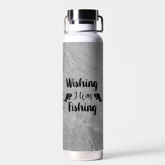 Wishing I was fishing funny quote Water Bottle (Back)