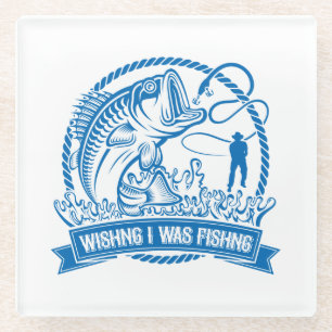 Wishing I Was Fishing Glass Coaster