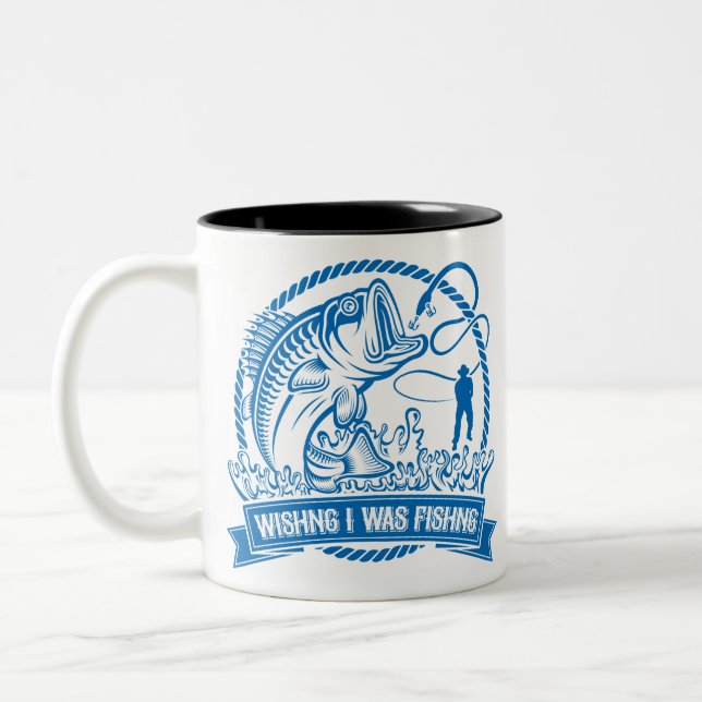 Wishing I Was Fishing Two-Tone Coffee Mug (Left)