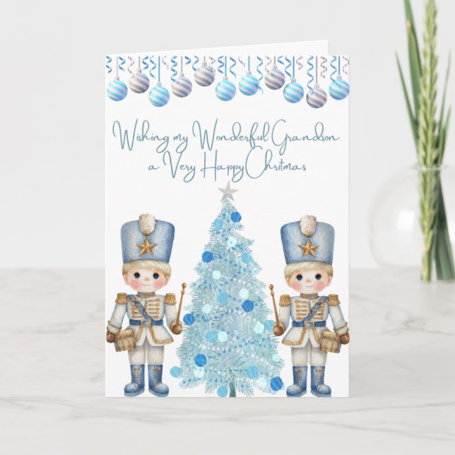 Wishing my Grandson a Wonderful Christmas Holiday Card (Front)
