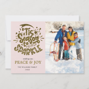 Wishing Peace and Joy Gold Glitter Shiny  Photo Holiday Card