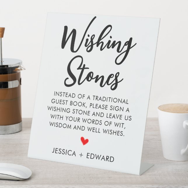 Wishing Stones Guestbook Minimalist Black White Pedestal Sign (In SItu)
