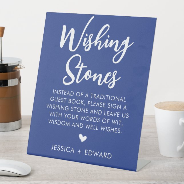 Wishing Stones Guestbook Minimalist Royal Blue Pedestal Sign (In SItu)