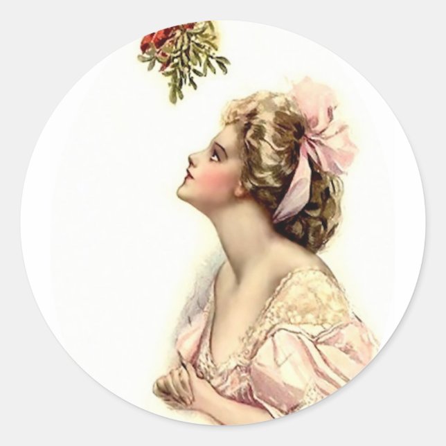Wishing Under the Mistletoe Classic Round Sticker (Front)