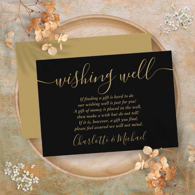 Wishing Well Black And Gold Script Wedding Enclosure Card (Wishing Well Black And Gold Script Wedding Enclosure Card)