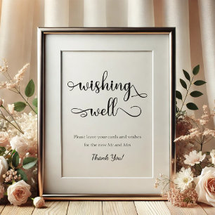 "Wishing Well" Black White simple Wedding Sign