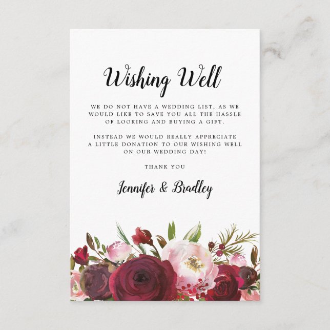 Wishing Well | Blush Burgundy Floral Enclosure Card (Front)