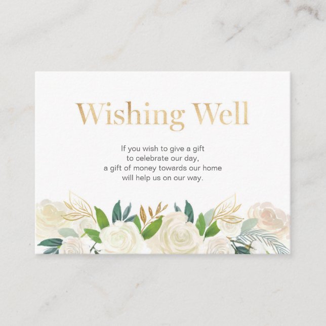 Wishing Well card | White and gold floral (Front)