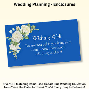 Wishing Well - Cobalt Blue & White Roses Wedding  Enclosure Card