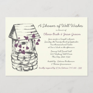 Wishing Well Couples Shower Plum Hearts Invitation