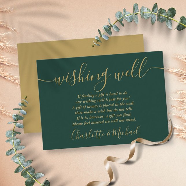 Wishing Well Emerald Green And Gold Wedding Enclosure Card (Wishing Well Emerald Green And Gold Wedding Enclosure Card)