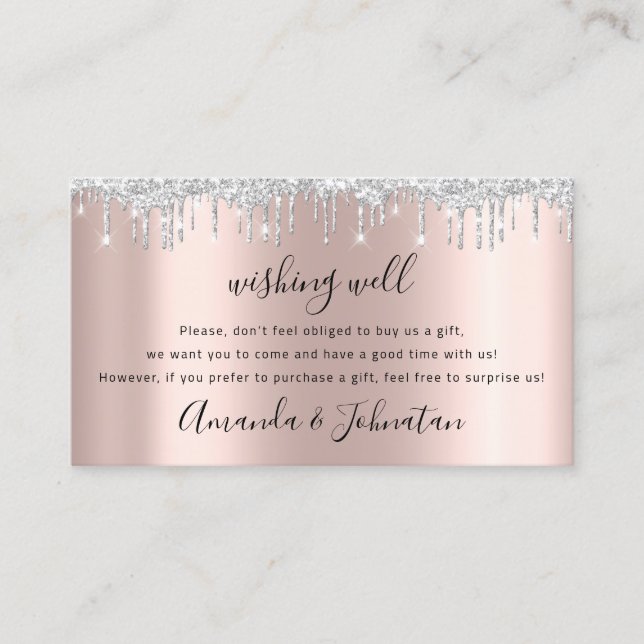 Wishing Well For Wedding Gift Idea Rose Drips Grey Business Card (Front)