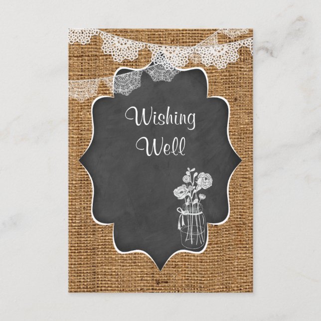 Wishing Well | Mason Jar, Lace, Burlap, Chalkboard Enclosure Card (Front)