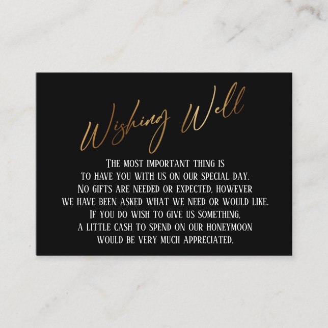 Wishing Well Modern Gold Handwriting Wedding Enclosure Card (Front)