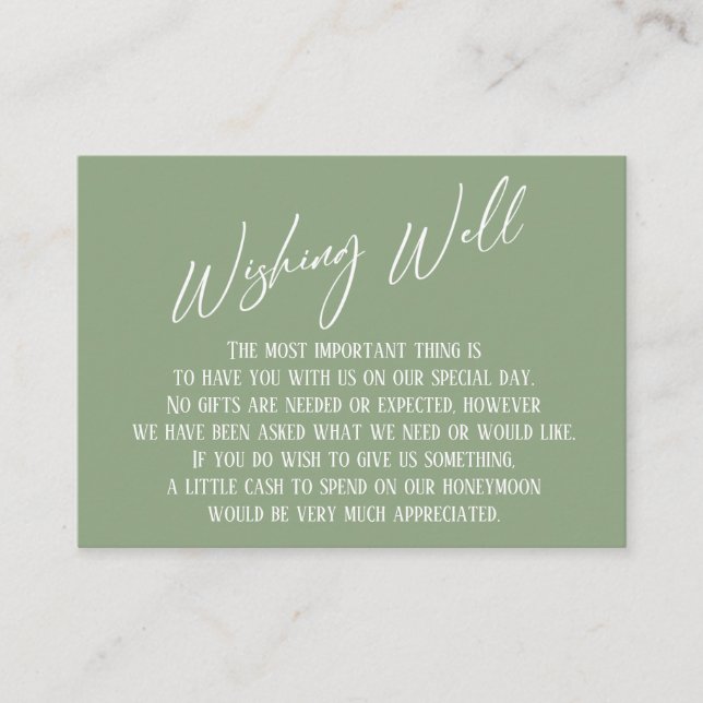 Wishing Well Modern Handwriting Sage Green Enclosure Card (Front)