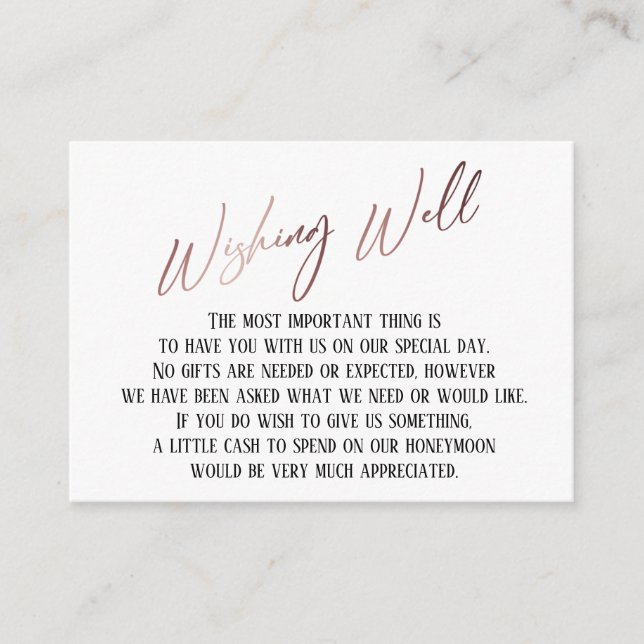 Wishing Well Modern Rose Gold Handwriting Enclosure Card (Front)