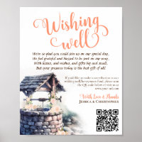 Wishing Well QR Code Coral Peach Roses Wedding
