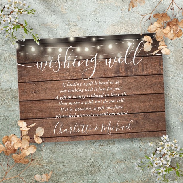 Wishing Well Rustic Wood String Lights Wedding Enclosure Card (Wishing Well Rustic Wood String Lights Wedding Enclosure Card)