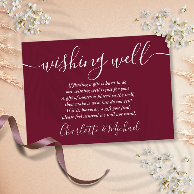 Wishing Well Signature Script Burgundy Wedding Enclosure Card (Wishing Well Signature Script Burgundy Wedding Enclosure Card)