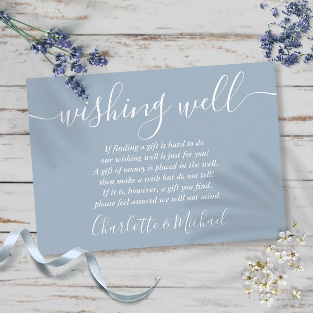 Wishing Well Signature Script Dusty Blue Wedding Enclosure Card (Creator Uploaded)