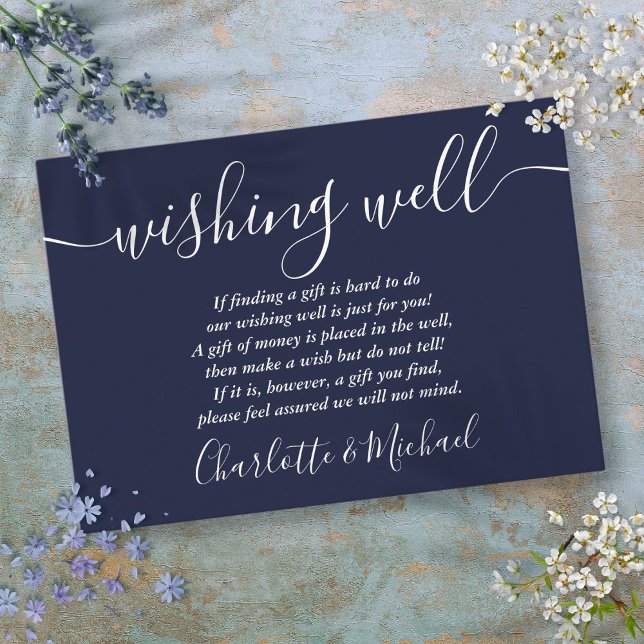 Wishing Well Signature Script Navy Blue Wedding Enclosure Card (Wishing Well Signature Script Navy Blue Wedding Enclosure Card)