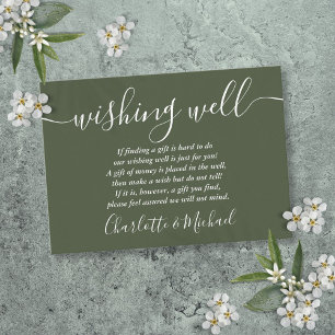 Wishing Well Signature Script Olive Green Wedding Enclosure Card