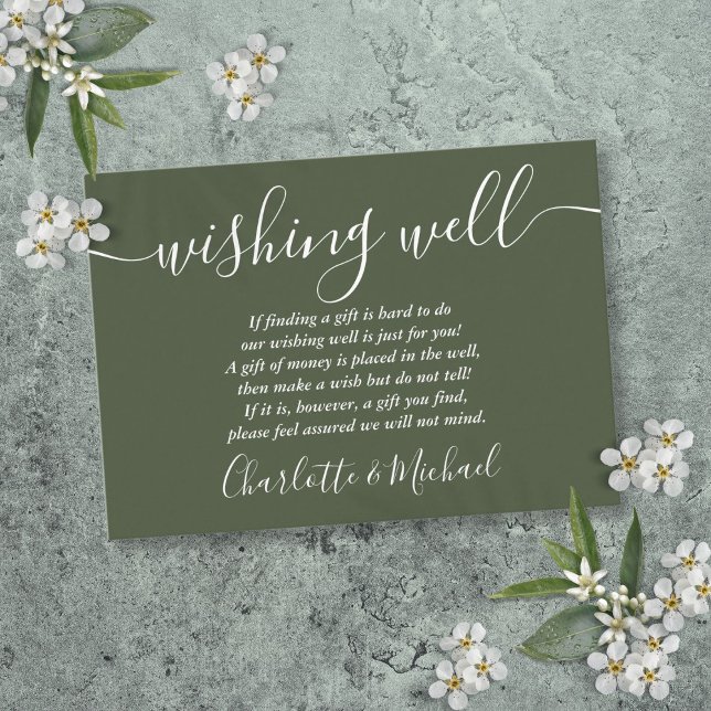 Wishing Well Signature Script Olive Green Wedding Enclosure Card (Wishing Well Signature Script Olive Green Wedding Enclosure Card)