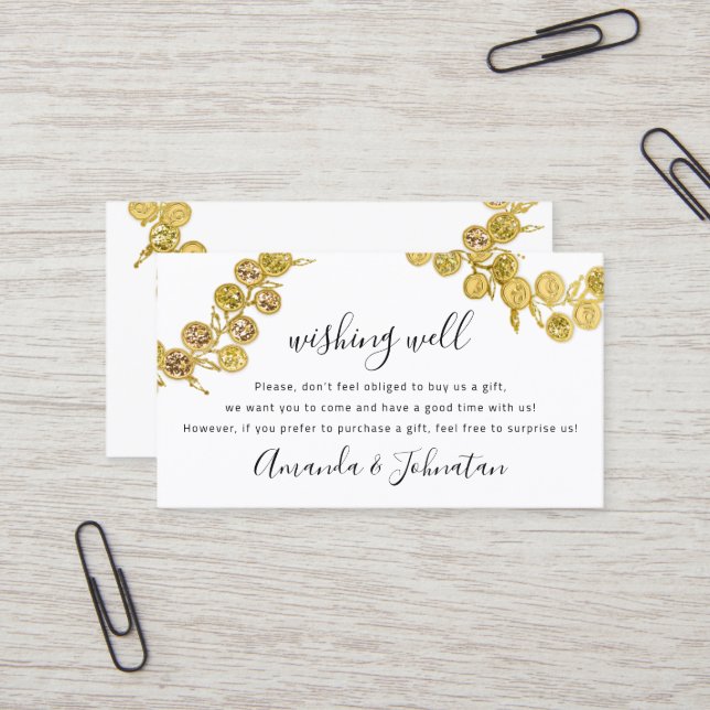 Wishing Well Wedding  Gift Golden Wreath Elegant  Business Card (Front/Back In Situ)