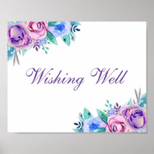 Wishing well wedding print Blue and purple flowers
