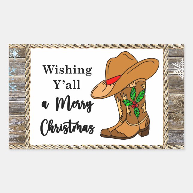 Wishing Y'all a Merry Christmas Rectangular Rectangular Sticker (Front)