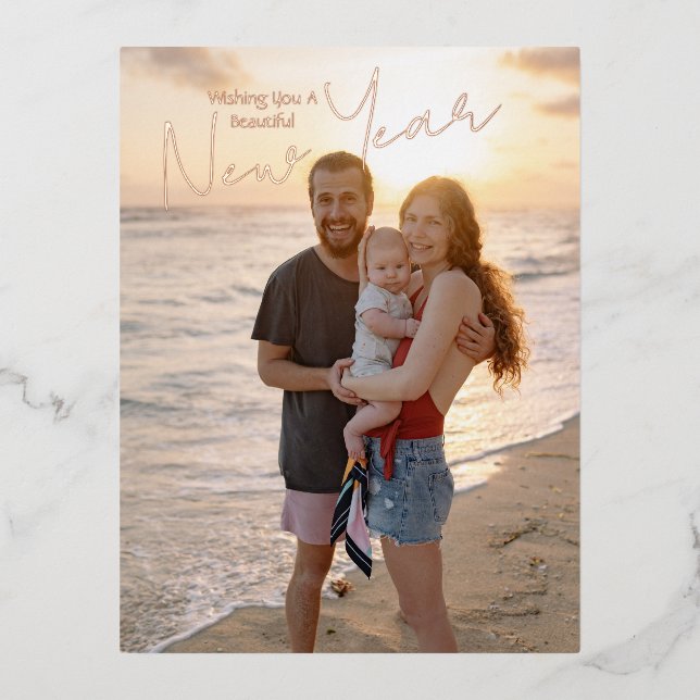 Wishing You A Beautiful New Year Photo Foil Holiday Postcard (Front)