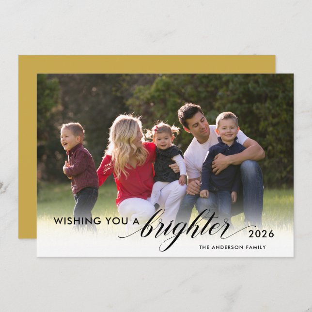 Wishing You a Brighter 2021 Photo Gold New Years Holiday Card (Front/Back)