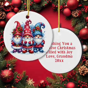 Wishing you a Festive Christmas   Holiday Gnomes Ceramic Ornament