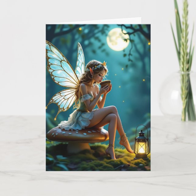 Wishing You a Good Day | Fairy and Coffee Themed Card (Front)