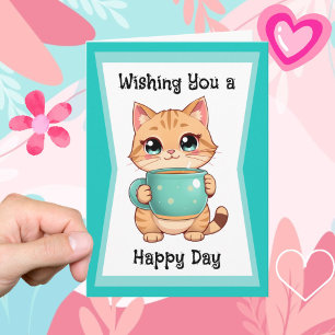 Wishing You a Happy Day   Cute Cat Friendship Card