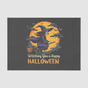 Wishing You a Happy Halloween Witch on Broomstick Tissue Paper