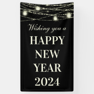 Wishing You A Happy New Year Lights Jars Black Banner
