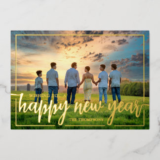 Wishing you A Happy New Year Photo Foil Holiday Card