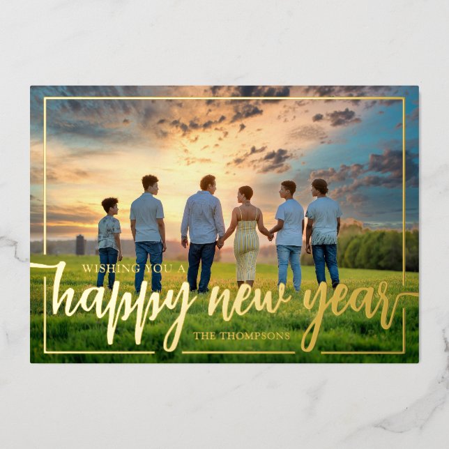 Wishing you A Happy New Year Photo Foil Holiday Card (Front)