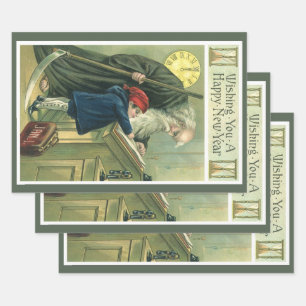 Wishing You a Happy New Year, Vintage Father Time  Wrapping Paper Sheet