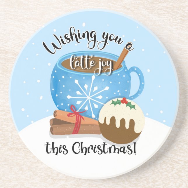 wishing you a latte joy this Christmas coffee Cera Coaster (Front)