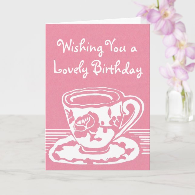 Wishing You A Lovely Birthday Rose Teacup Card (Orchid)