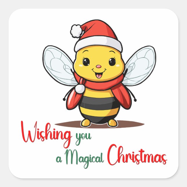 Wishing you a magical Christmas Cute Bee Square Sticker (Front)