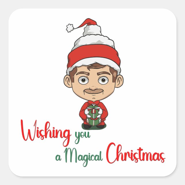 Wishing you a magical Christmas Man Square Sticker (Front)