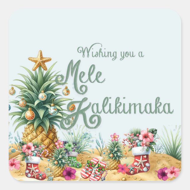 Wishing You a Mele Kalikimaka Card Square Sticker (Front)